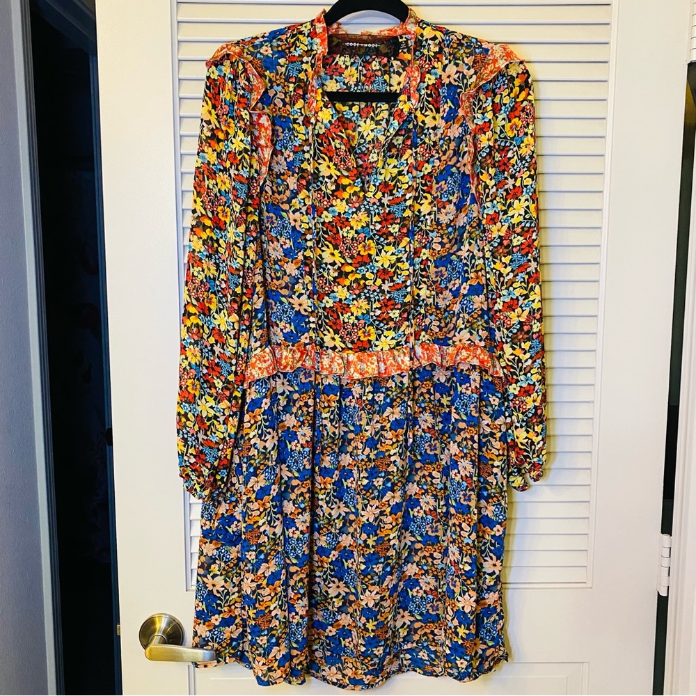 Nordstrom Code X Mode long-sleeved puff sleeved Sheer BoHo floral dress Sz M